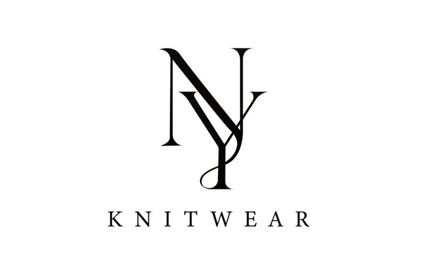 Логотип NY Knitwear: монограмма из букв N и Y над словом KNITWEAR на белом фоне